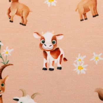 Baumwolljersey Alpenliebe Tiere auf Lachs by Swafing von Mrs. Mint Design